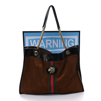 Gucci Suede Patent Large Rajah Chain Tote Nocciola Black 15 of 16