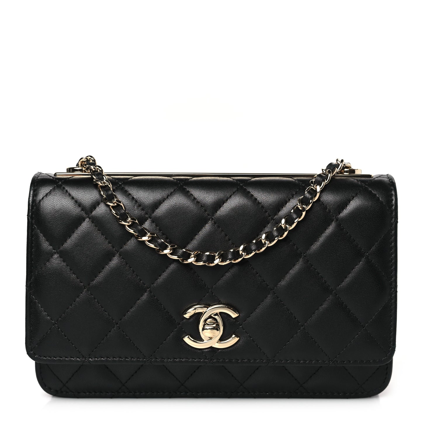 Lambskin Quilted Trendy CC Wallet On Chain WOC Black
