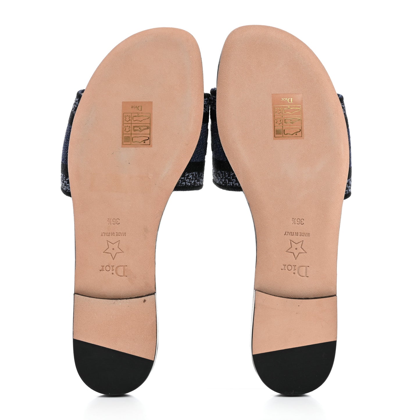 Canvas Dior Embroidered Dway Flat Slide Sandals 36.5 Navy Blue