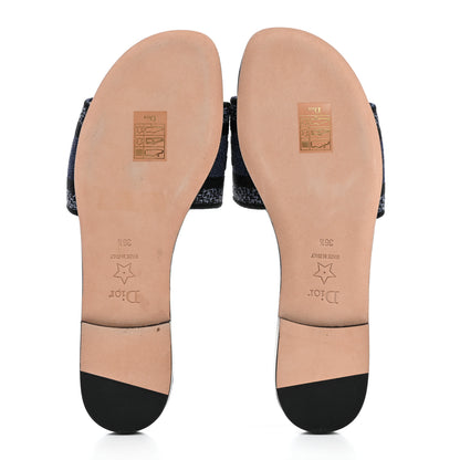 Christian Dior Canvas Dior Embroidered Dway Flat Slide Sandals 36.5 Navy Blue 5 of 8