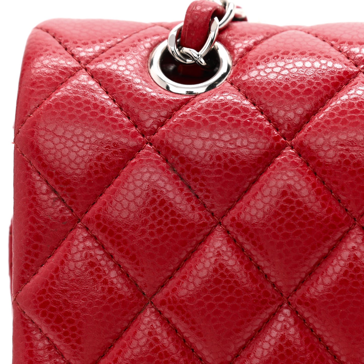 Caviar Quilted Medium Double Flap Red