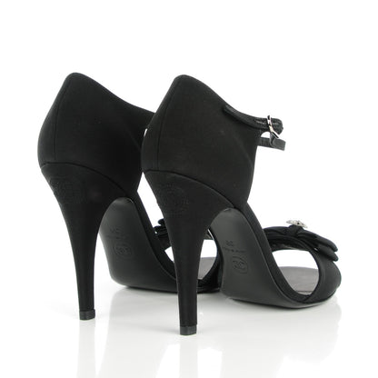 Chanel Crepe Grosgrain Crystal Bow Open Toe Sandals 39 Black 8 of 16