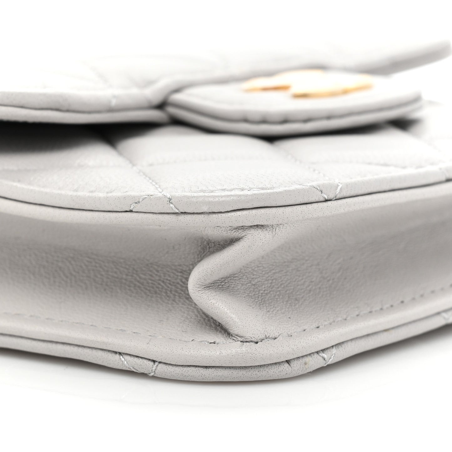 Lambskin Quilted Top Handle Flap Coin Purse With Chain Grey