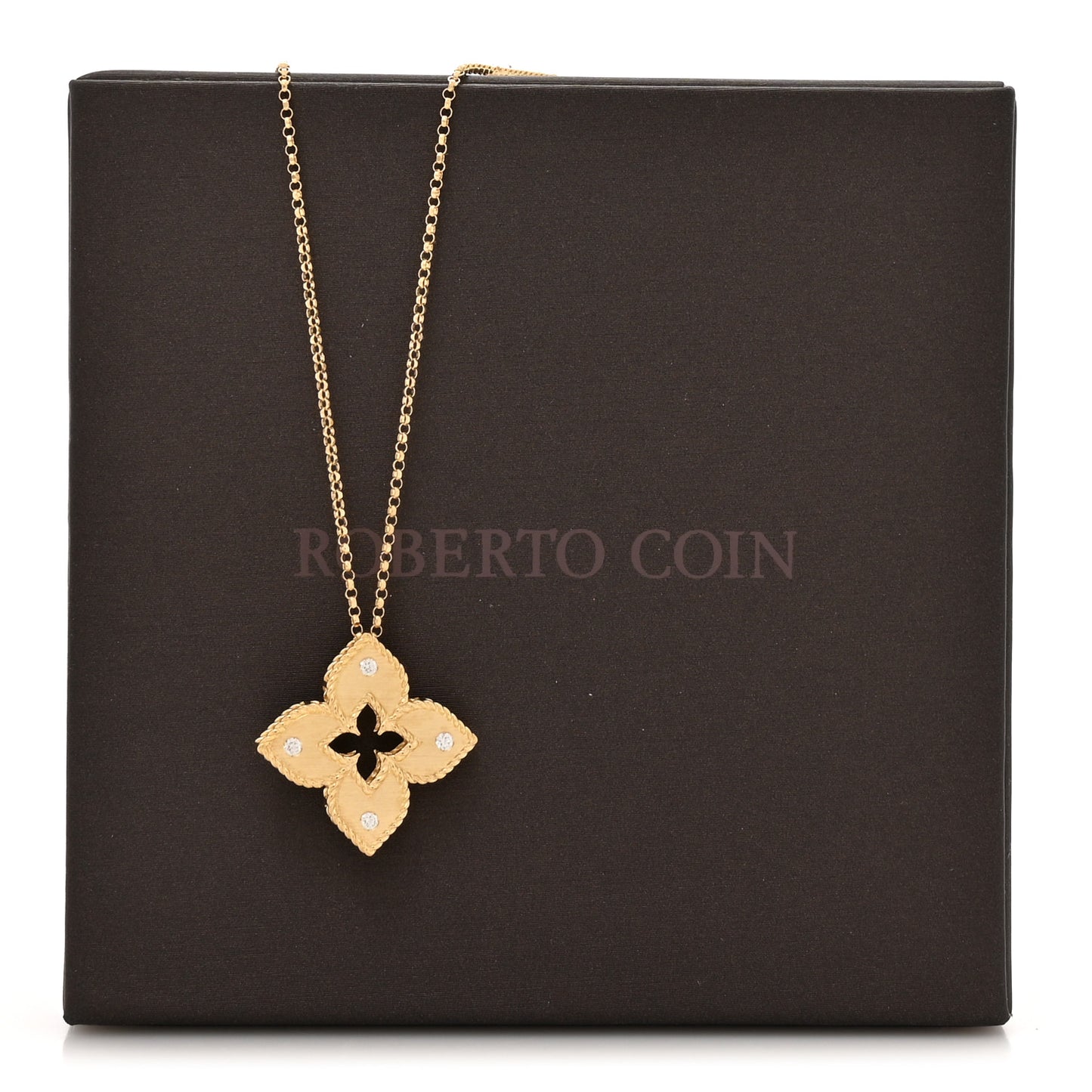 18K Yellow Gold Diamond Medium Venetian Princess Flower Pendant Necklace