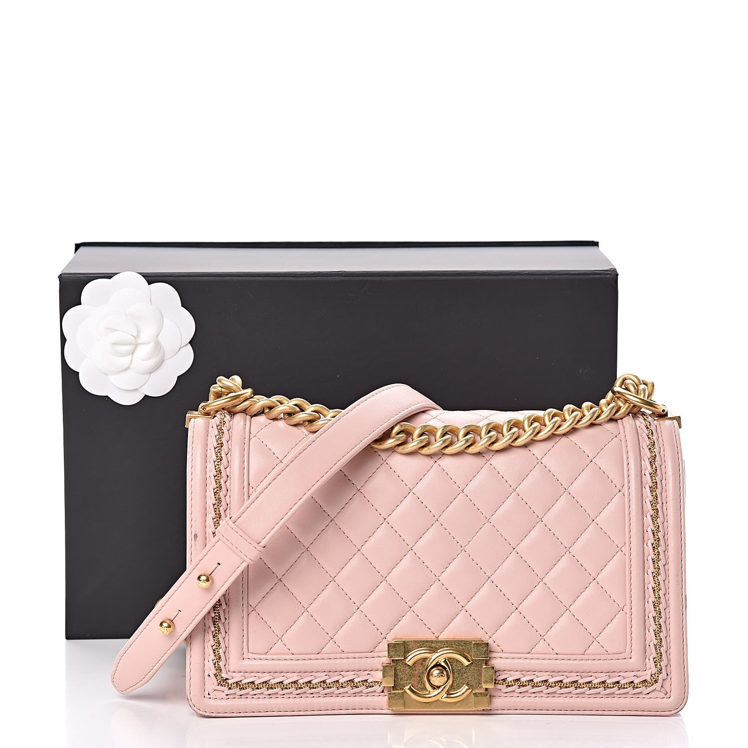 Chanel Lambskin Quilted Medium Chain Detail Boy Flap Light Pink 18 of 18