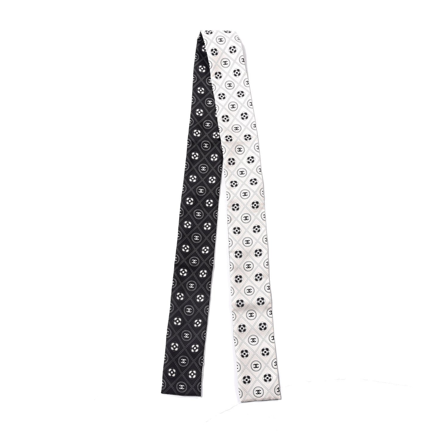 Silk CC Polka Dot Slim Bandeau Scarf Black White