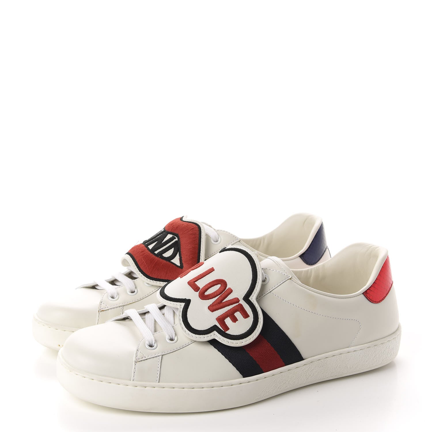 Gucci Calfskin Ayers Web Blind for Love Embroidered Mens Ace Sneakers 10 White 3 of 10
