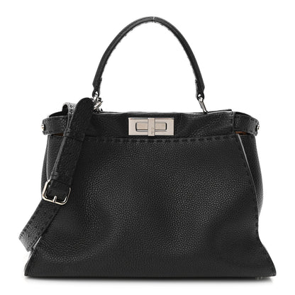 Fendi Cuoio Romano Selleria Bi-Color Medium Peekaboo Iconic Satchel Black Mou 1 of 12