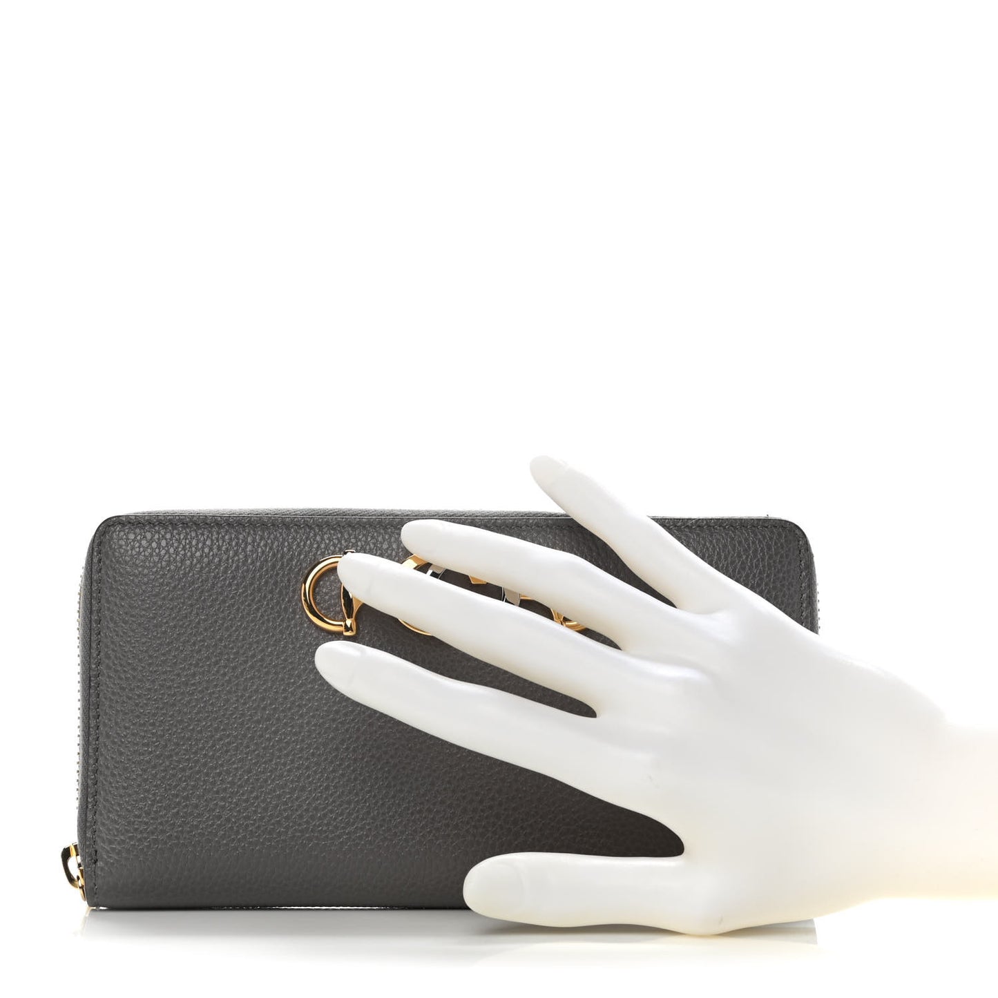 Grainy Calfskin Zumi Zip Around Wallet Dusty Grey