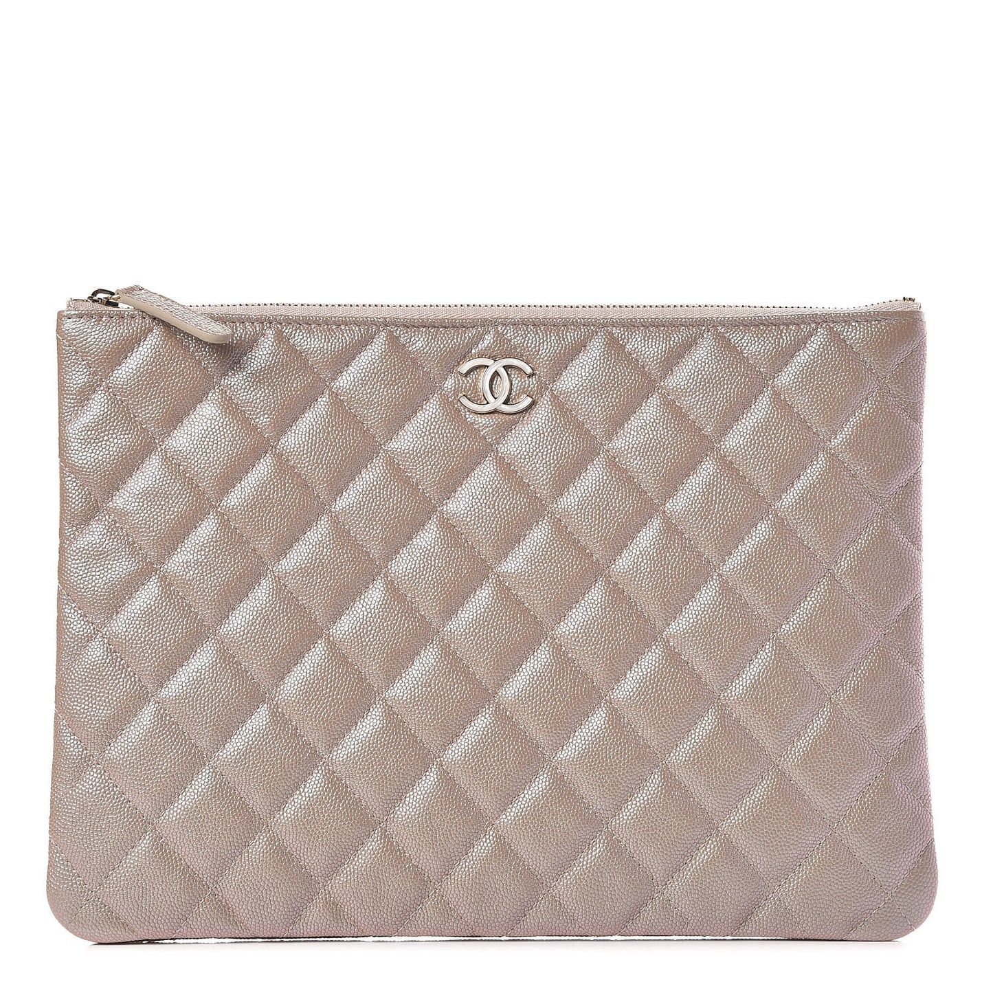 Iridescent Caviar Quilted Medium Cosmetic Case Beige