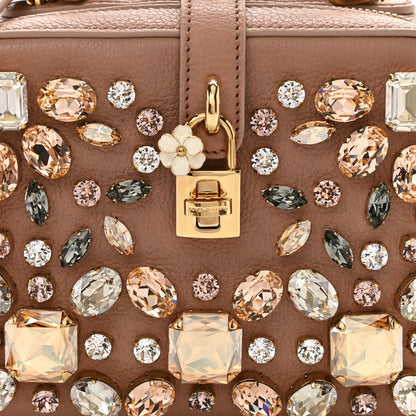Dolce & Gabbana Grained Calfskin Dauphine Crystal Embellished Box Bag Beige 7 of 8