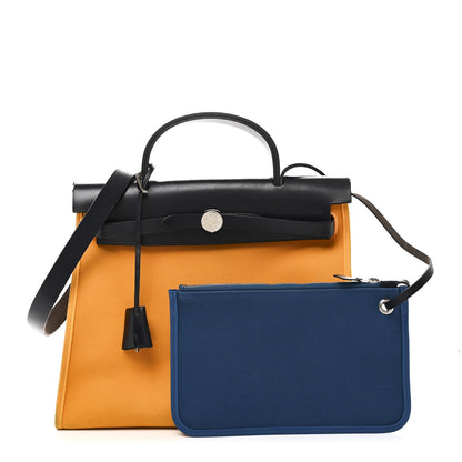 Hermes Vache Hunter Toile Herbag Zip 31 PM Jaune D'Or Bleu Izmir 3 of 11