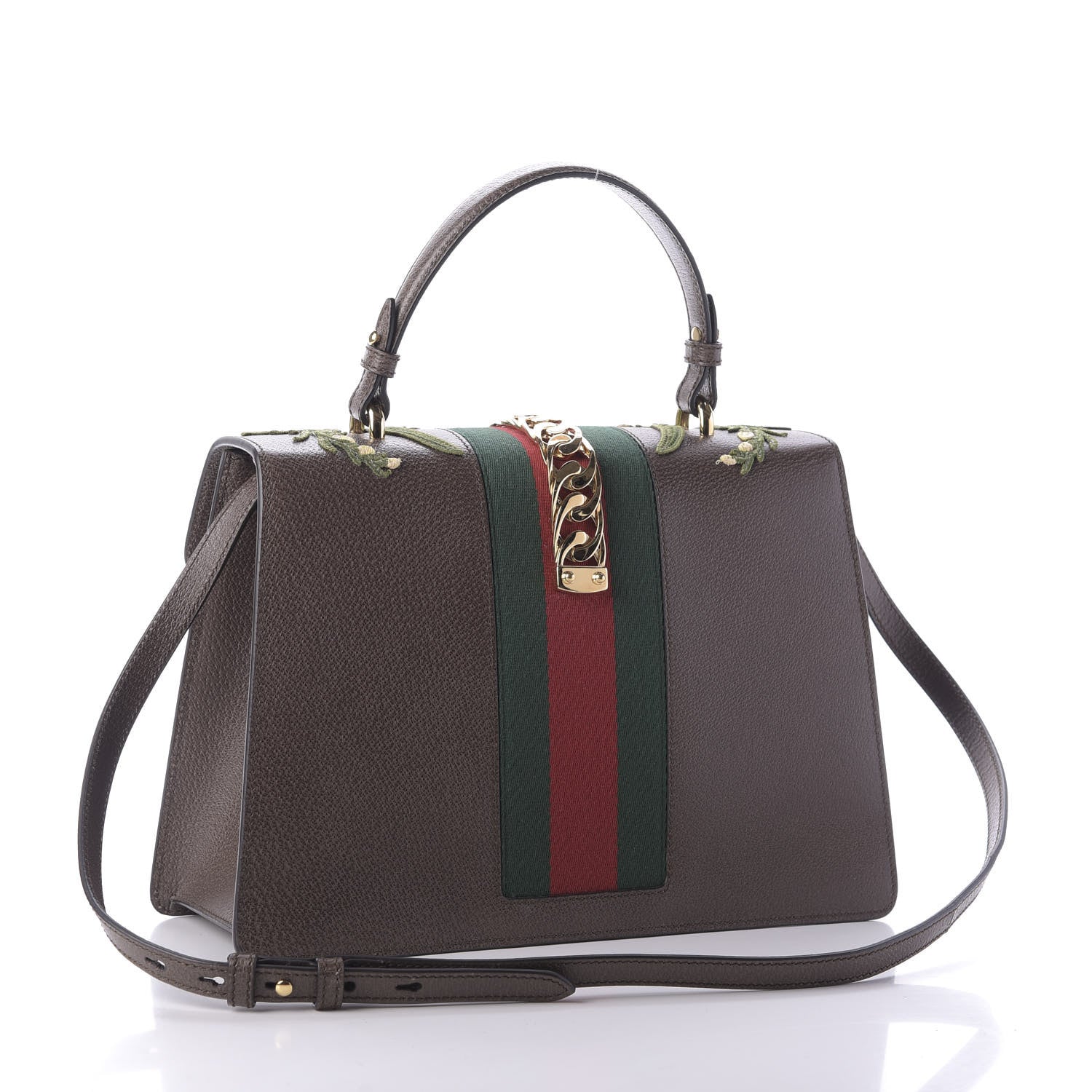 Gucci Calfskin Embroidered Medium Sylvie Top Handle Bag New Acero Multicolor 4 of 10