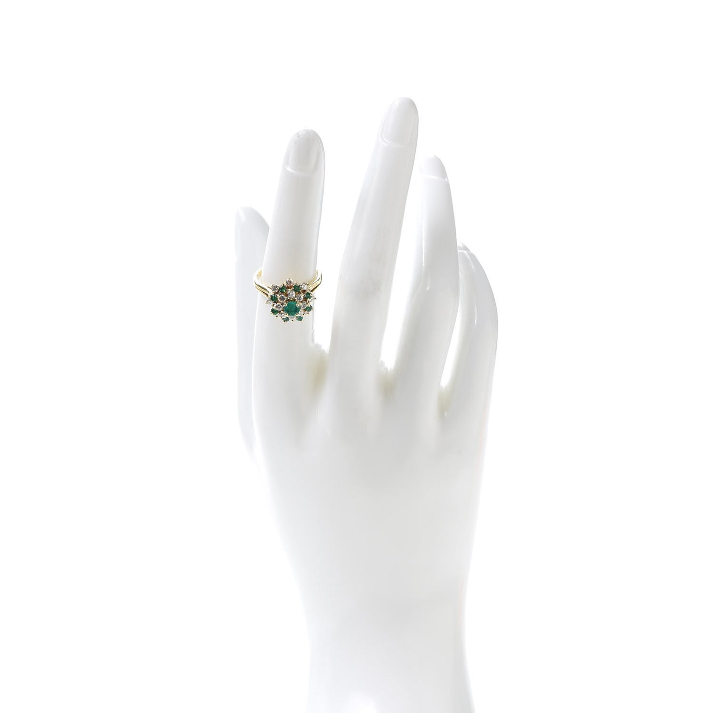 18K Yellow Gold Diamond Emerald Cluster Cocktail Ring 53 6.5