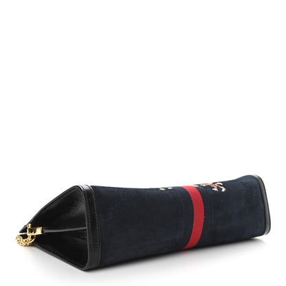 Gucci Suede Patent Web Dragon Embroidered Medium Ophidia Chain Shoulder Bag Blue Black 3 of 10