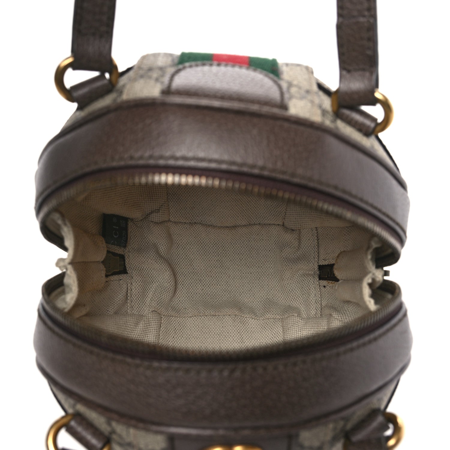 Gucci GG Supreme Monogram Textured Dollar Calfskin Web Mini Ophidia Basketball Shaped Shoulder Bag Beige Ebony New Acero 5 of 9