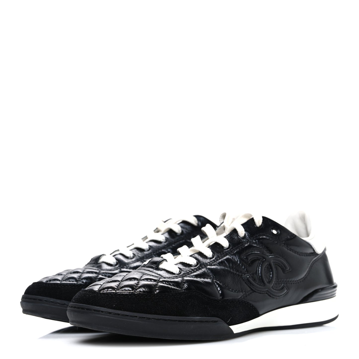 Calfskin Suede Quilted Womens Logo Sneakers 39 Black White
