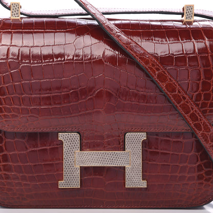 Hermes Shiny Niloticus Crocodile Lizard Marquette Constance 24 Rouge H 21 of 22