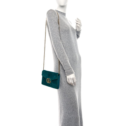 Gucci Velvet Matelasse GG Marmont Chain Wallet Pavone Cyan 2 of 10