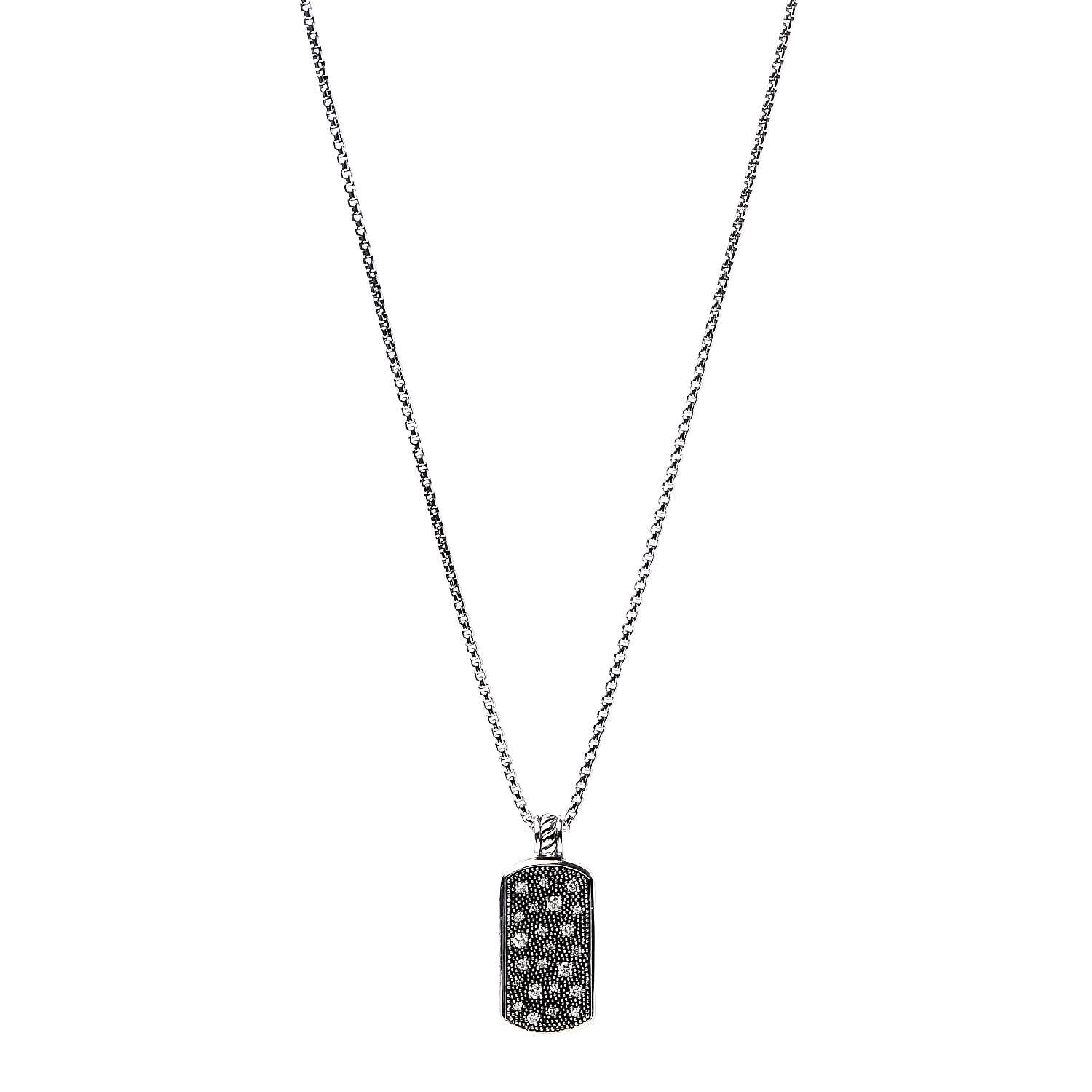 David Yurman Sterling Silver Diamond Midnight Melange Dog Tag Pendant Necklace 1 of 6