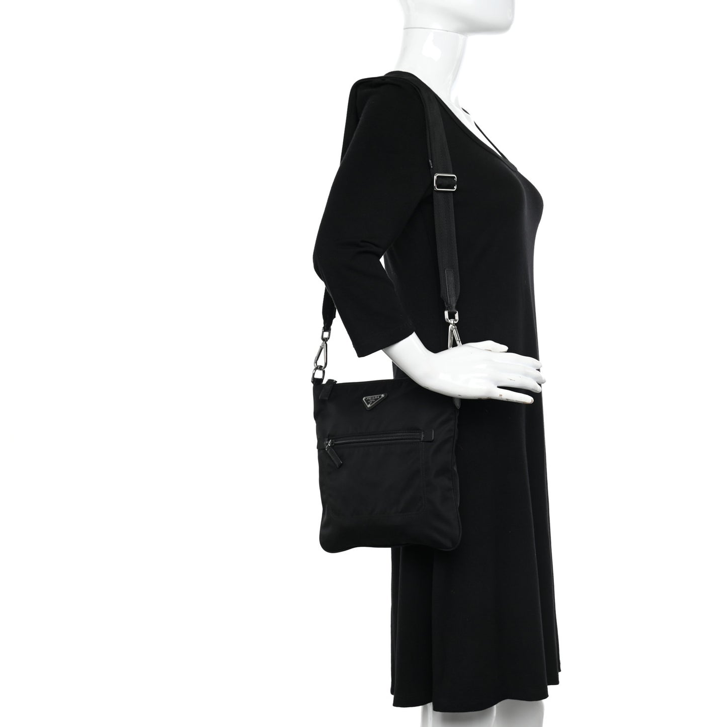 Nylon Saffiano Flat Messenger Bag Black