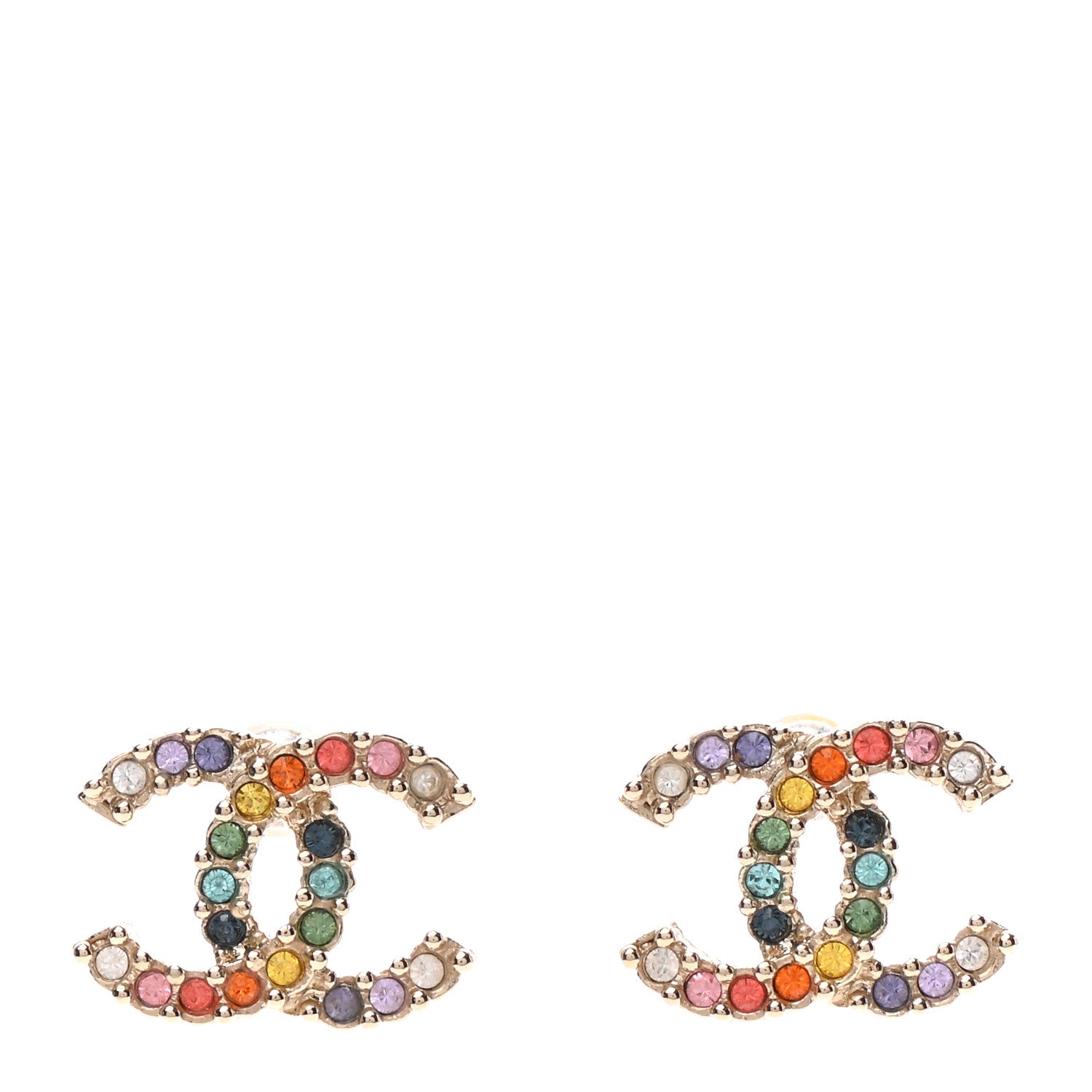 Chanel Crystal Over The Rainbow CC Earrings Gold Multicolor 1 of 4