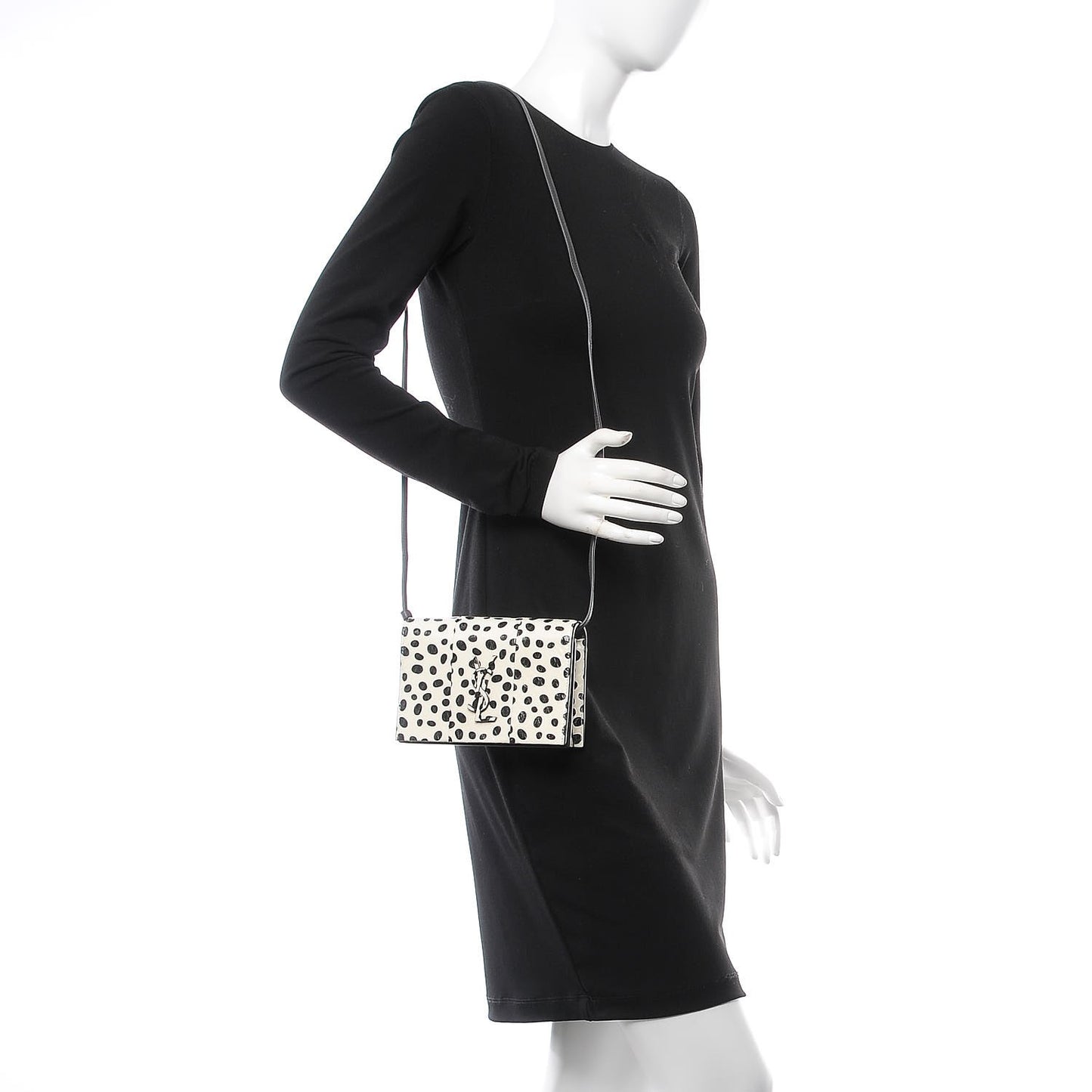 Elaphe Polka Dot Print Monogram Toy Kate Strap Wallet Black White
