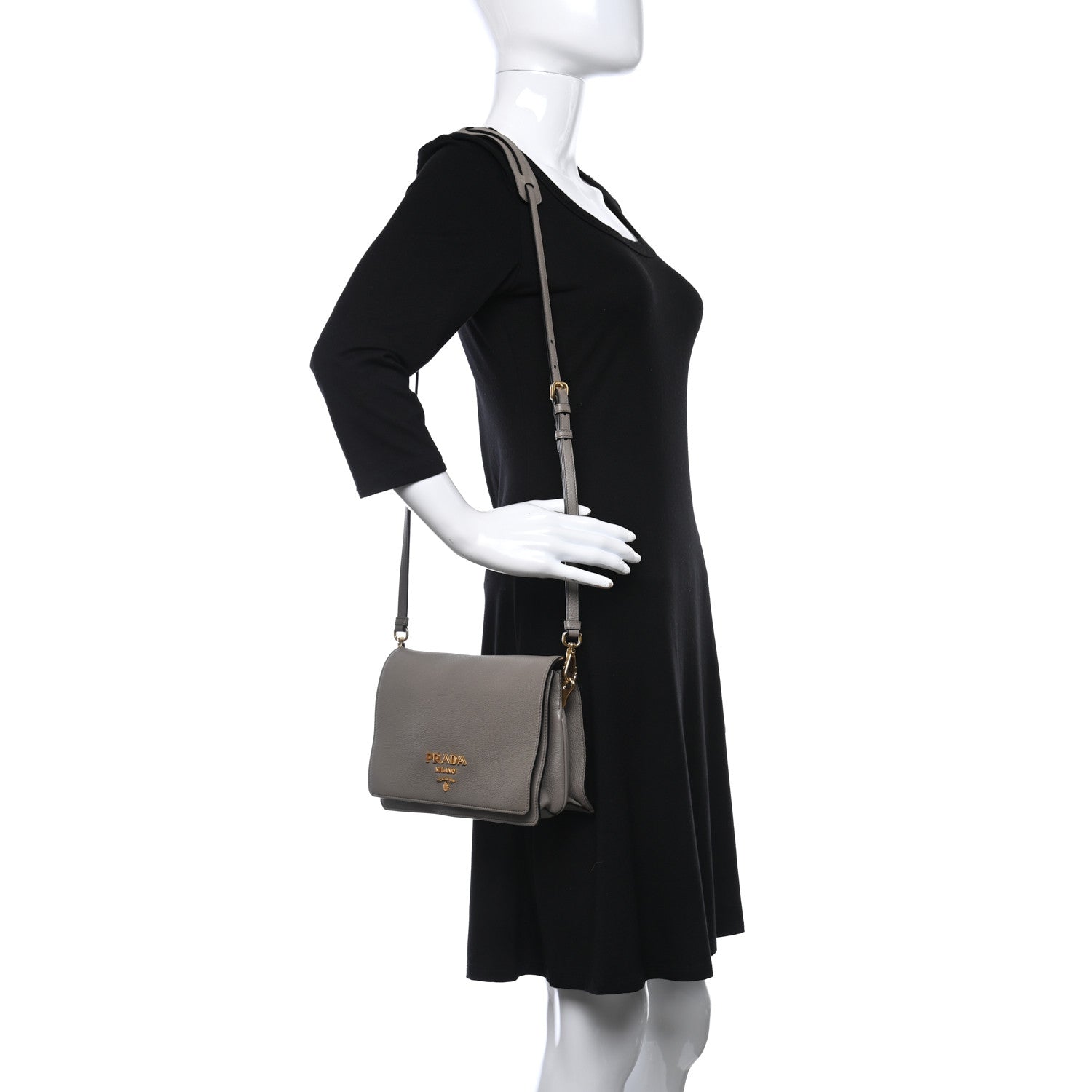 Prada Vitello Daino Flap Crossbody Argilla 2 of 8