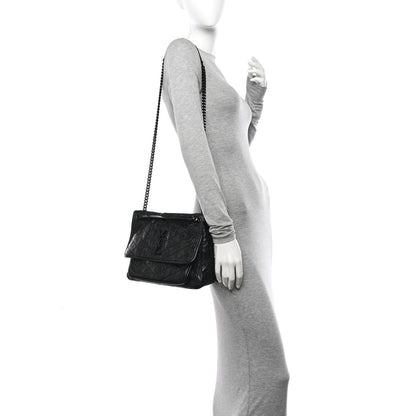 Saint Laurent Crinkled Calfskin Matelasse Monogram Medium Niki Chain Satchel Black 2 of 14