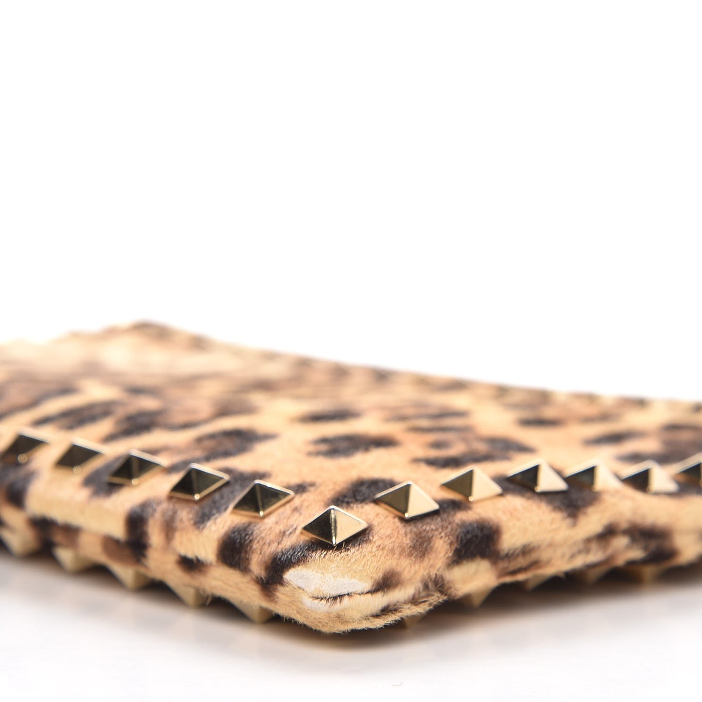 Calf Hair Leopard Print Rockstud Zip Wristlet Pouch Leopard