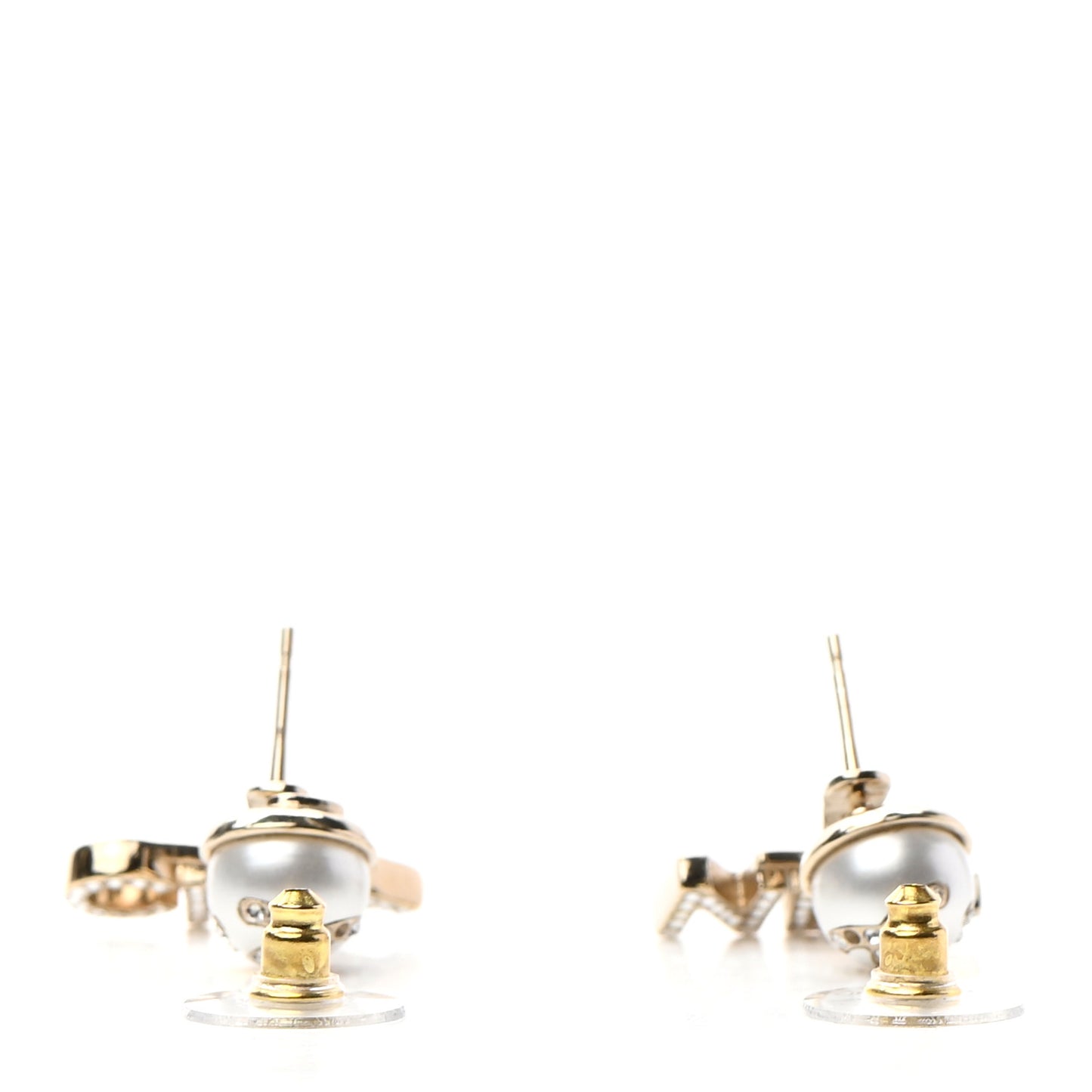 Pearl Crystal Logo Earrings Gold Pearly White