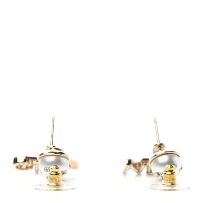 Chanel Pearl Crystal Logo Earrings Gold Pearly White 3 of 4