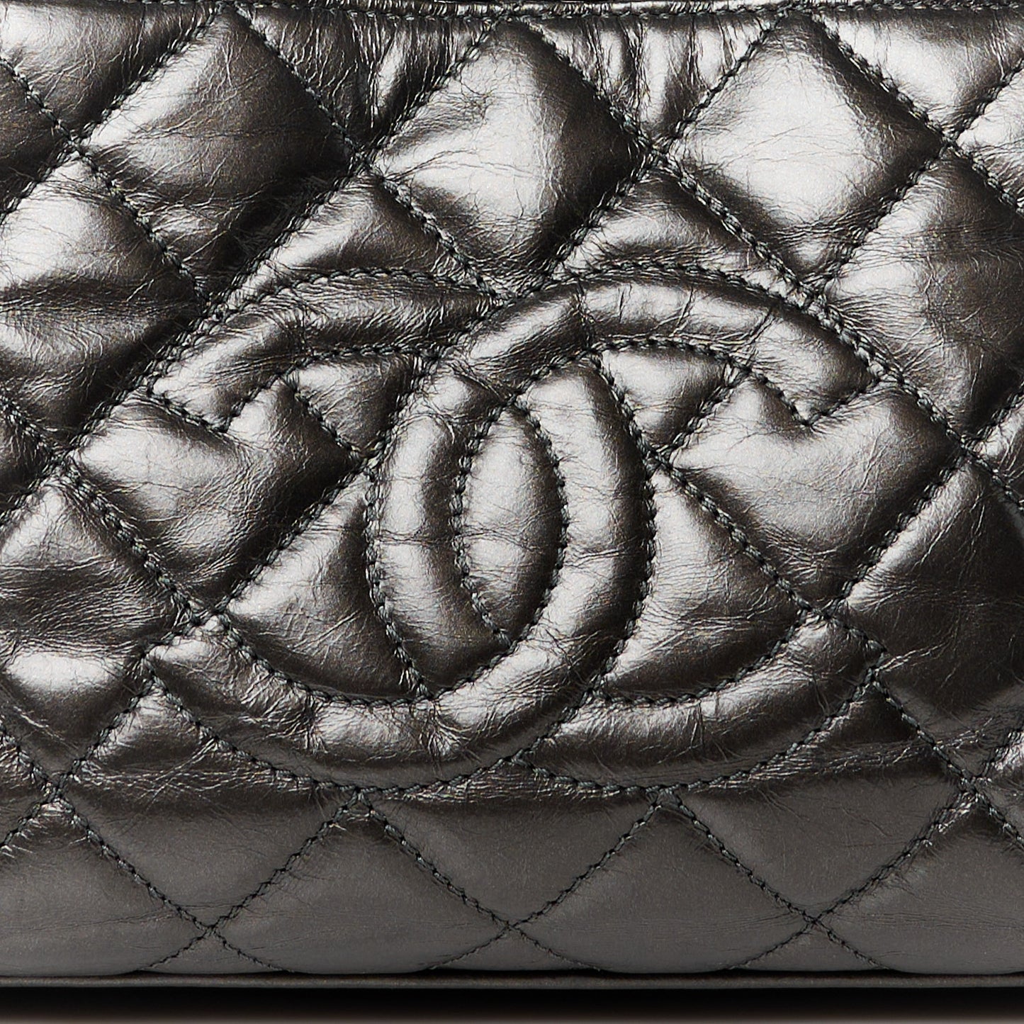 Metallic Aged Calfskin Quilted Small Chain Me Tote Silver