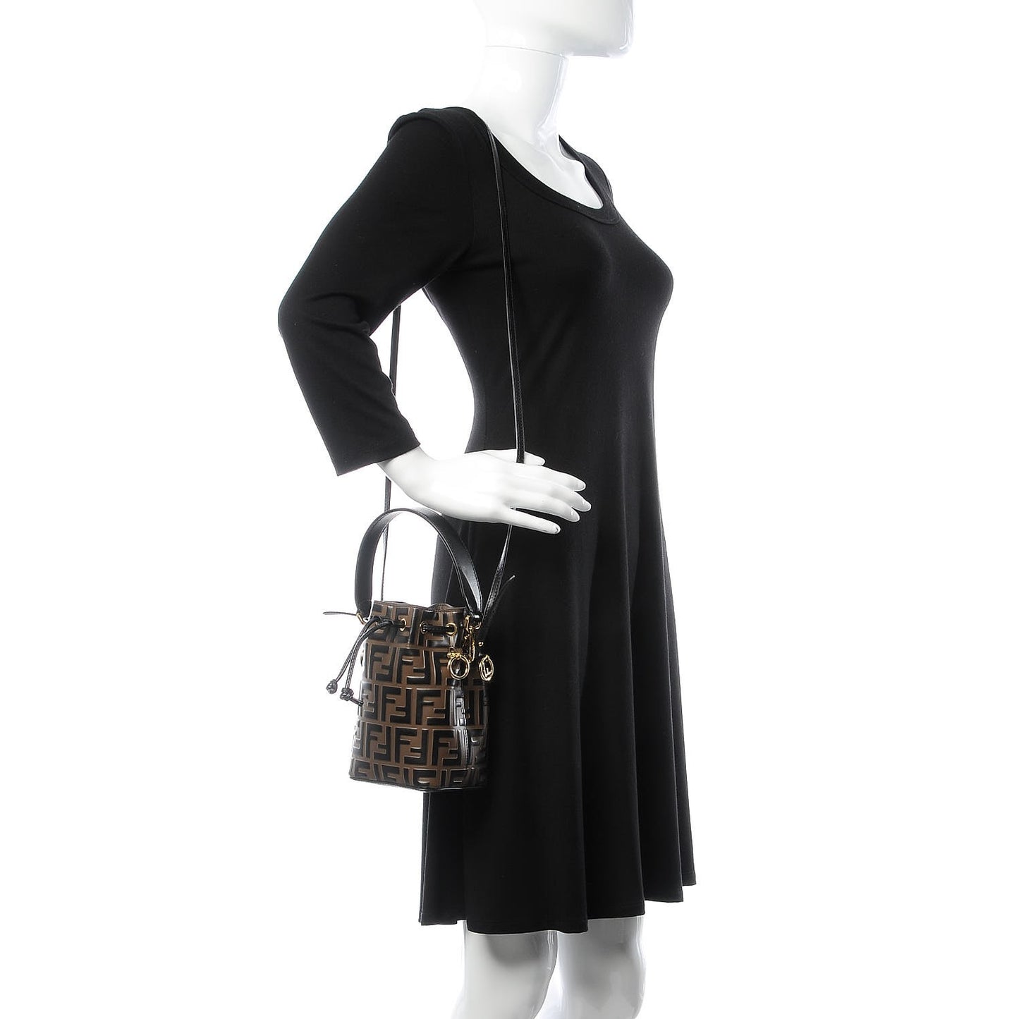 Vitello Liberty F is Fendi Bi-Color FF 1974 Embossed Mini Mon Tresor Bucket Bag Maya Black