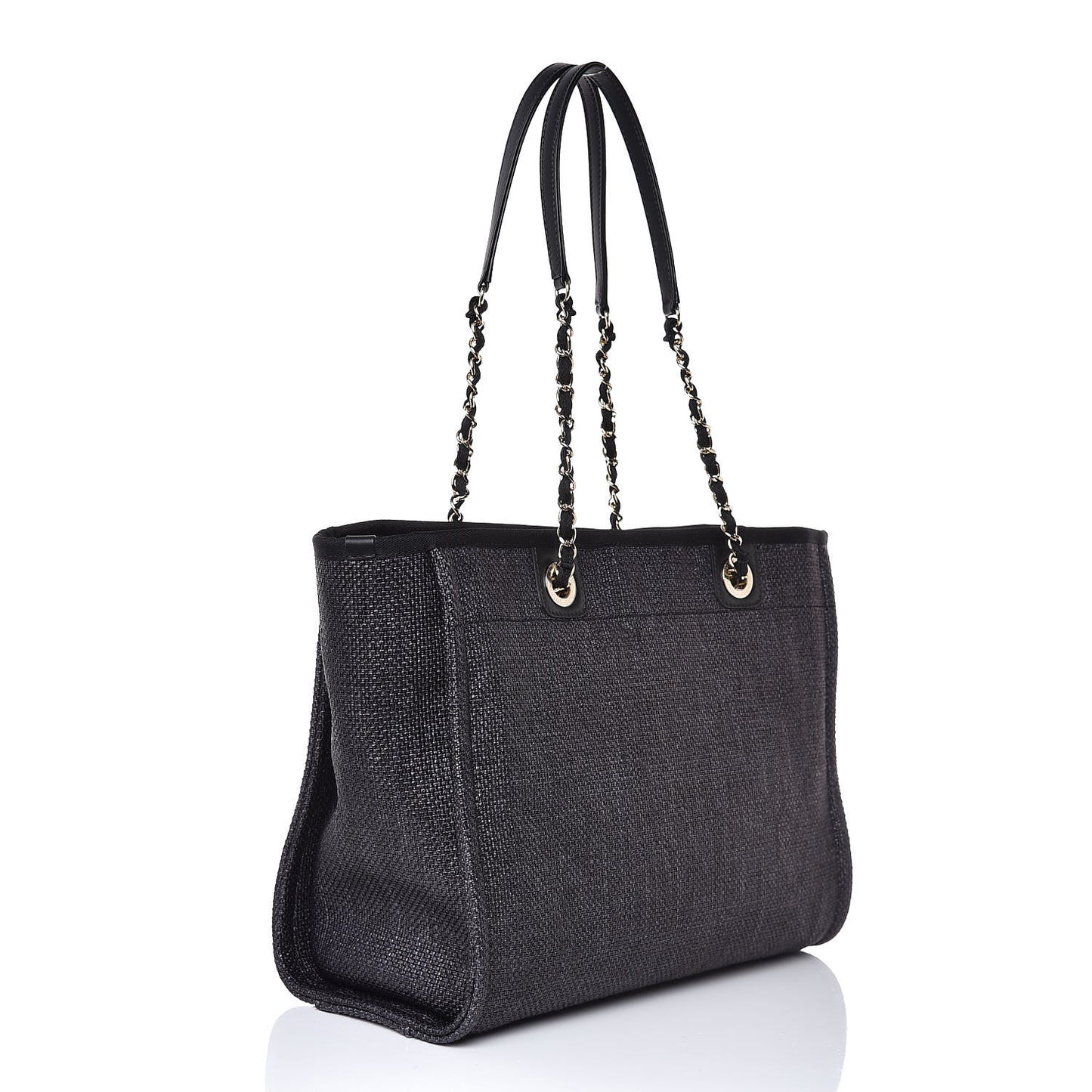 Woven Straw Raffia Small Deauville Tote Black