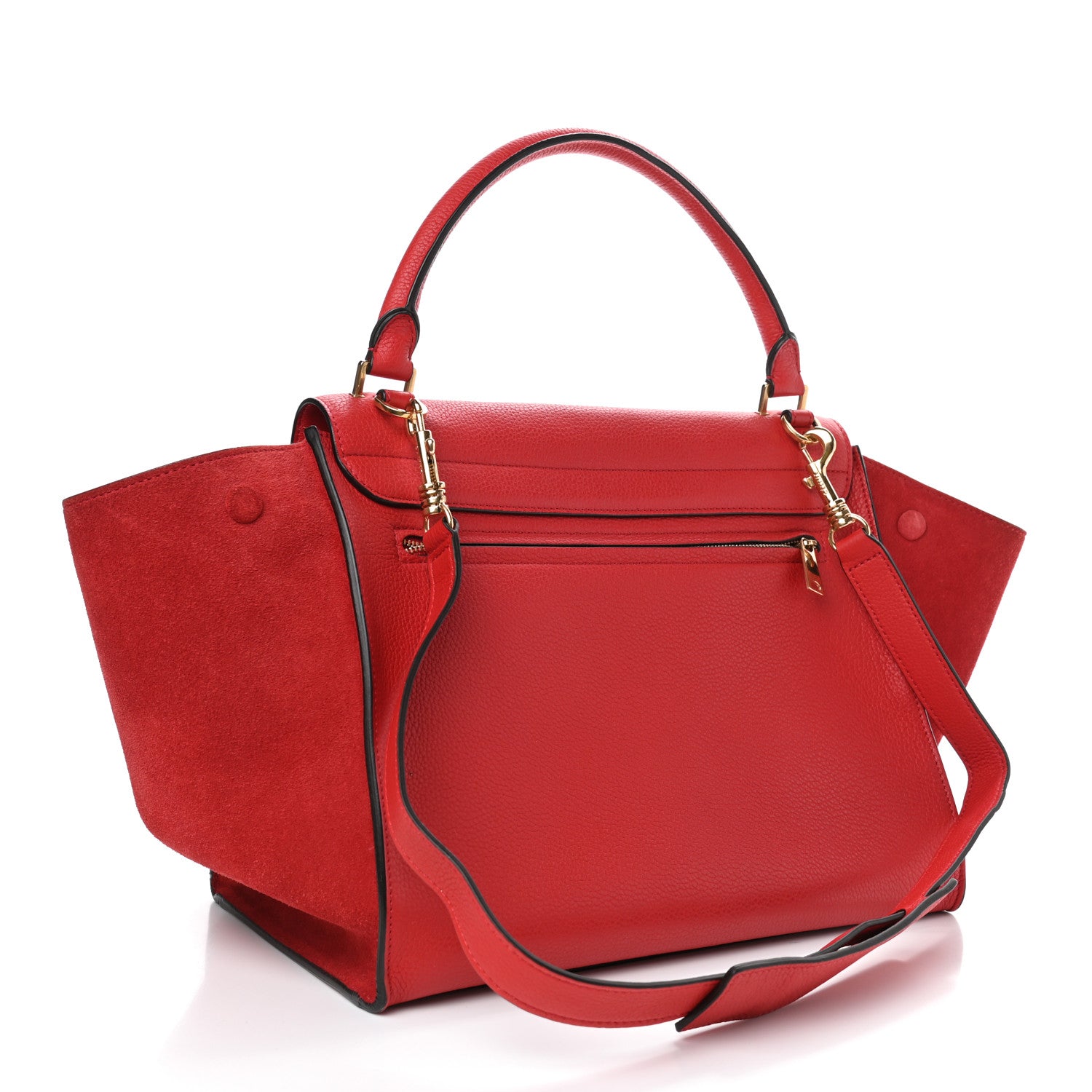 Celine Drummed Calfskin Suede Medium Trapeze Coquelicot 2 of 4
