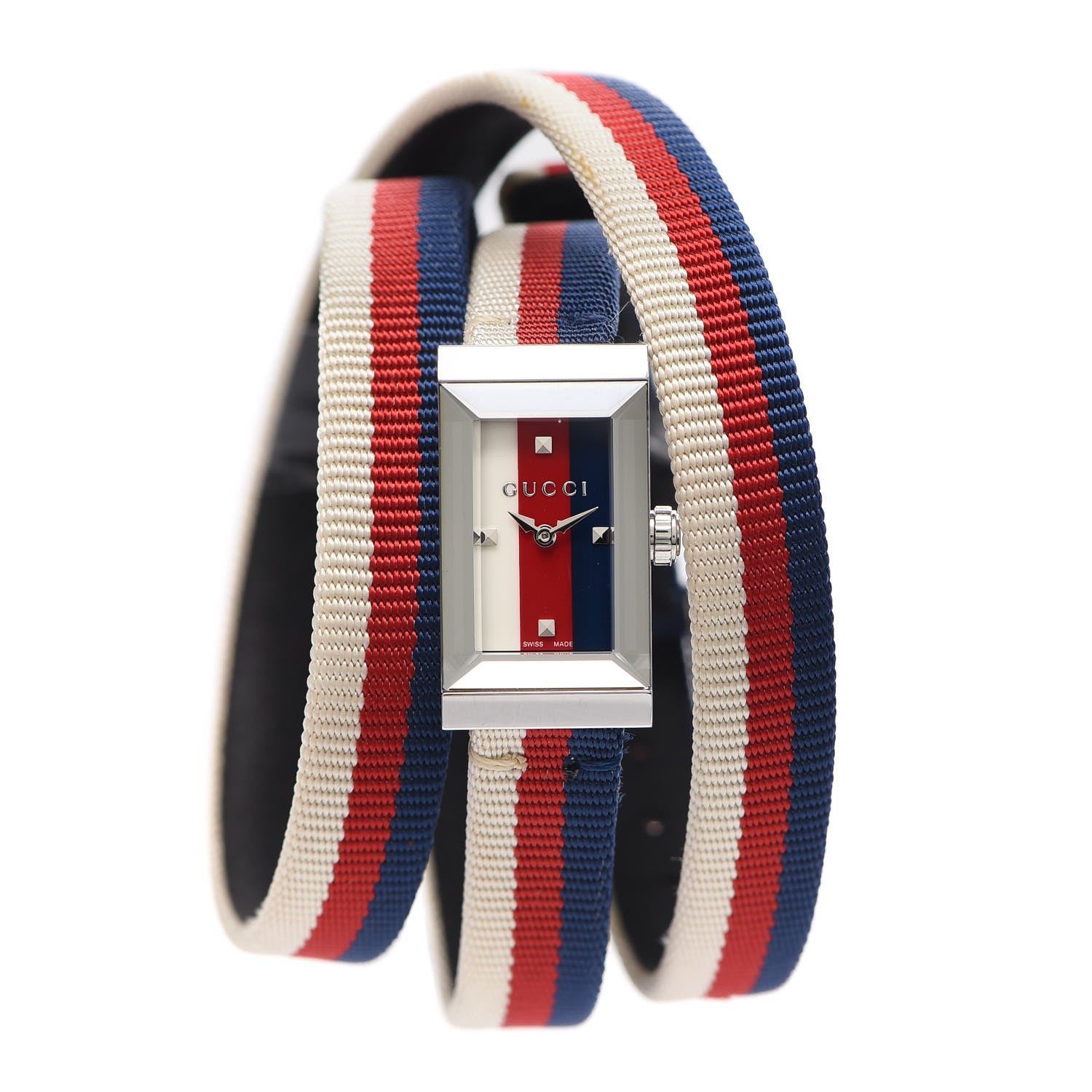 Gucci Stainless Steel Nylon 14mm Web G-Frame Triple Wrap Quartz Watch Blue 1 of 5