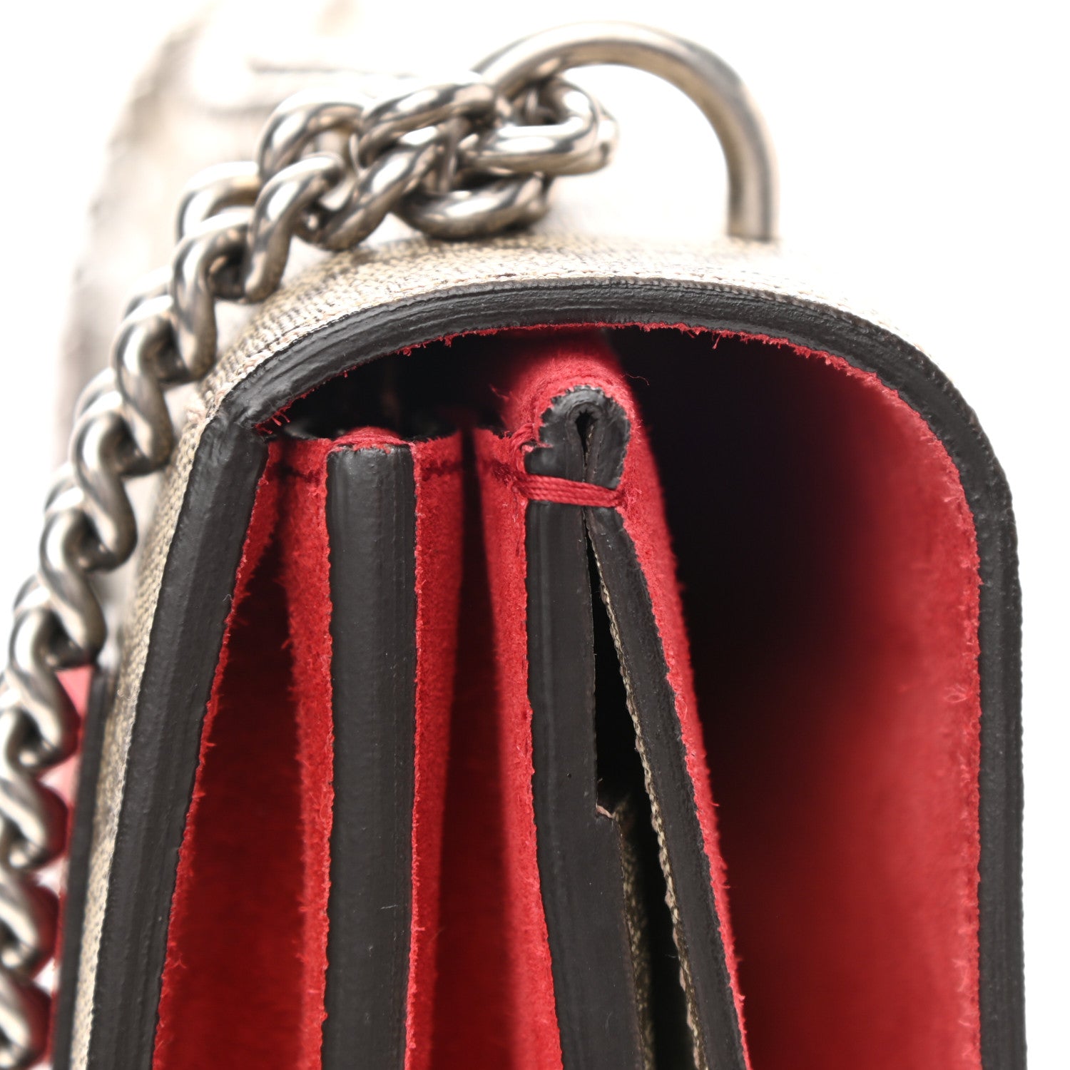 Gucci GG Supreme Monogram Suede Cudu Medium Dionysus Shoulder Bag Beige Ebony Vulcanic Red 8 of 9