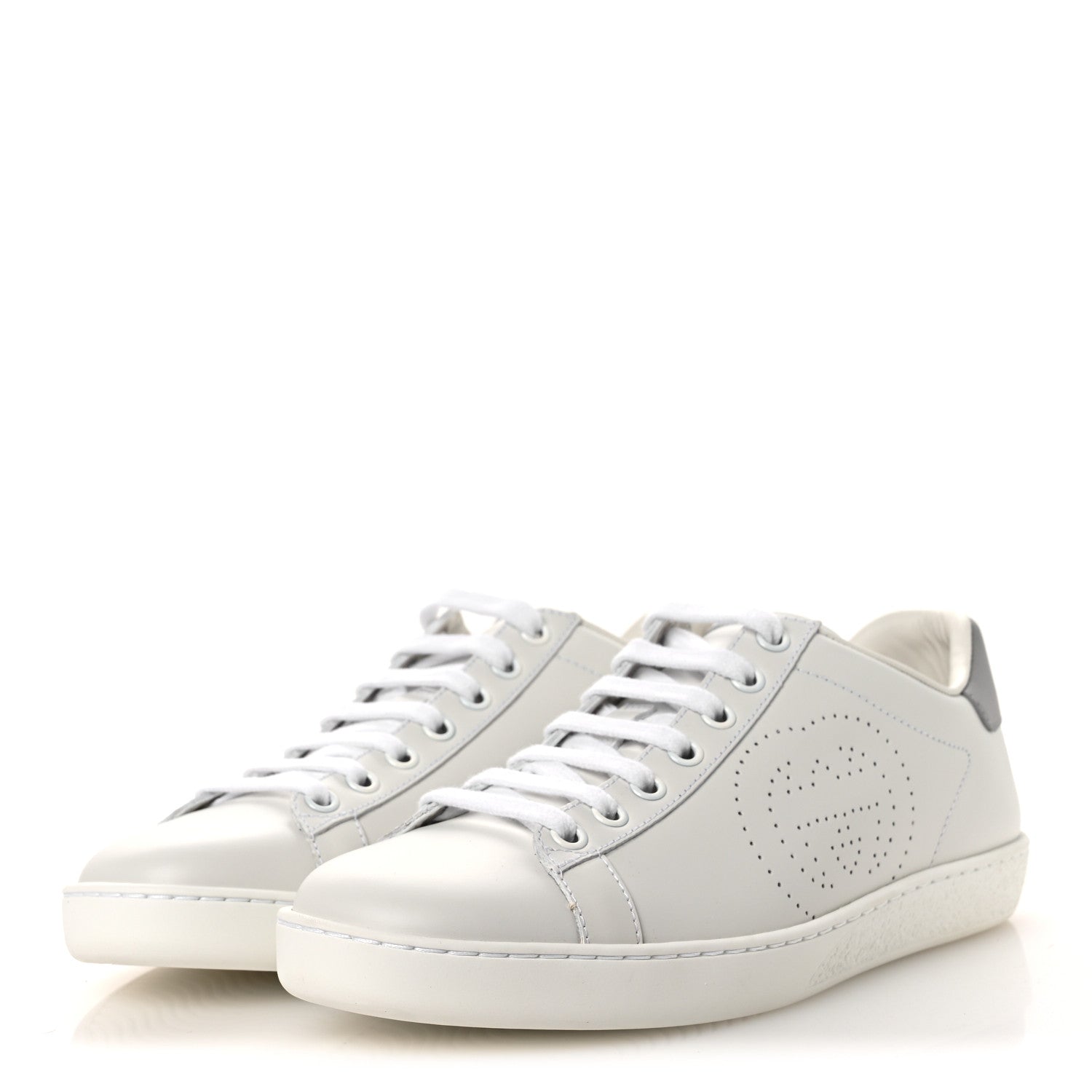 Gucci Calfskin Interlocking G Perforated Womens Ace Sneakers 37 White Grey Sky 4 of 11