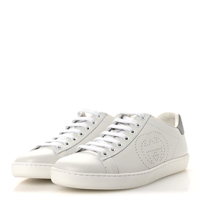 Gucci Calfskin Interlocking G Perforated Womens Ace Sneakers 37 White Grey Sky 4 of 11