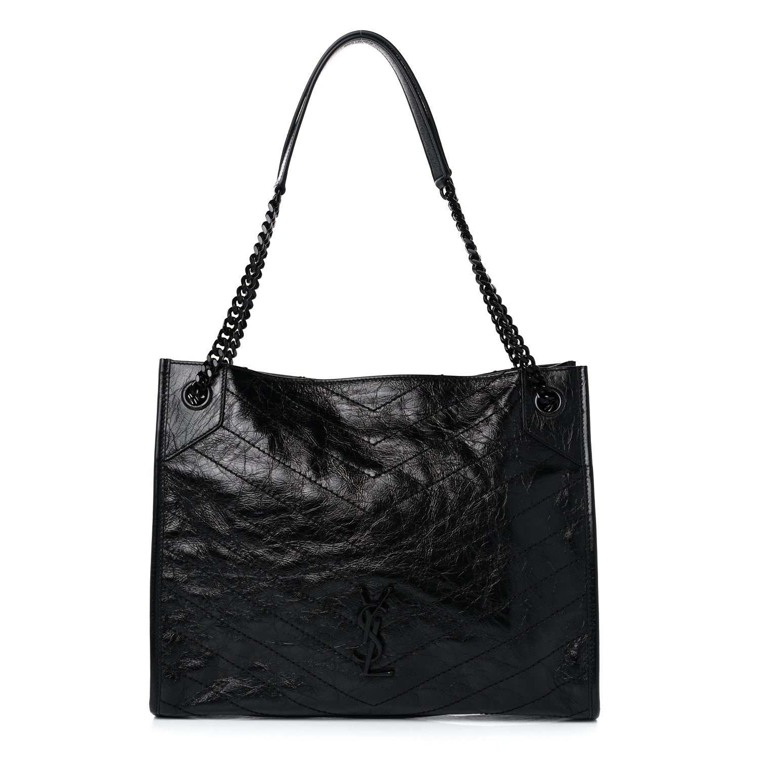Saint Laurent Crinkled Calfskin Matelasse Monogram Medium Niki Shopper Tote Black 1 of 9