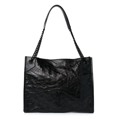 Saint Laurent Crinkled Calfskin Matelasse Monogram Medium Niki Shopper Tote Black 1 of 9