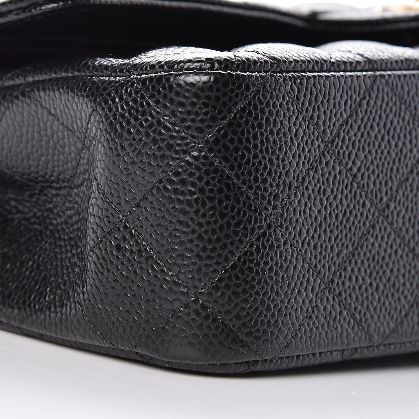 Caviar Quilted Medium Double Flap Black