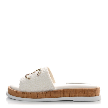 Chanel Fabric Pearl Cork CC Slip On Sandals 38 White 1 of 10