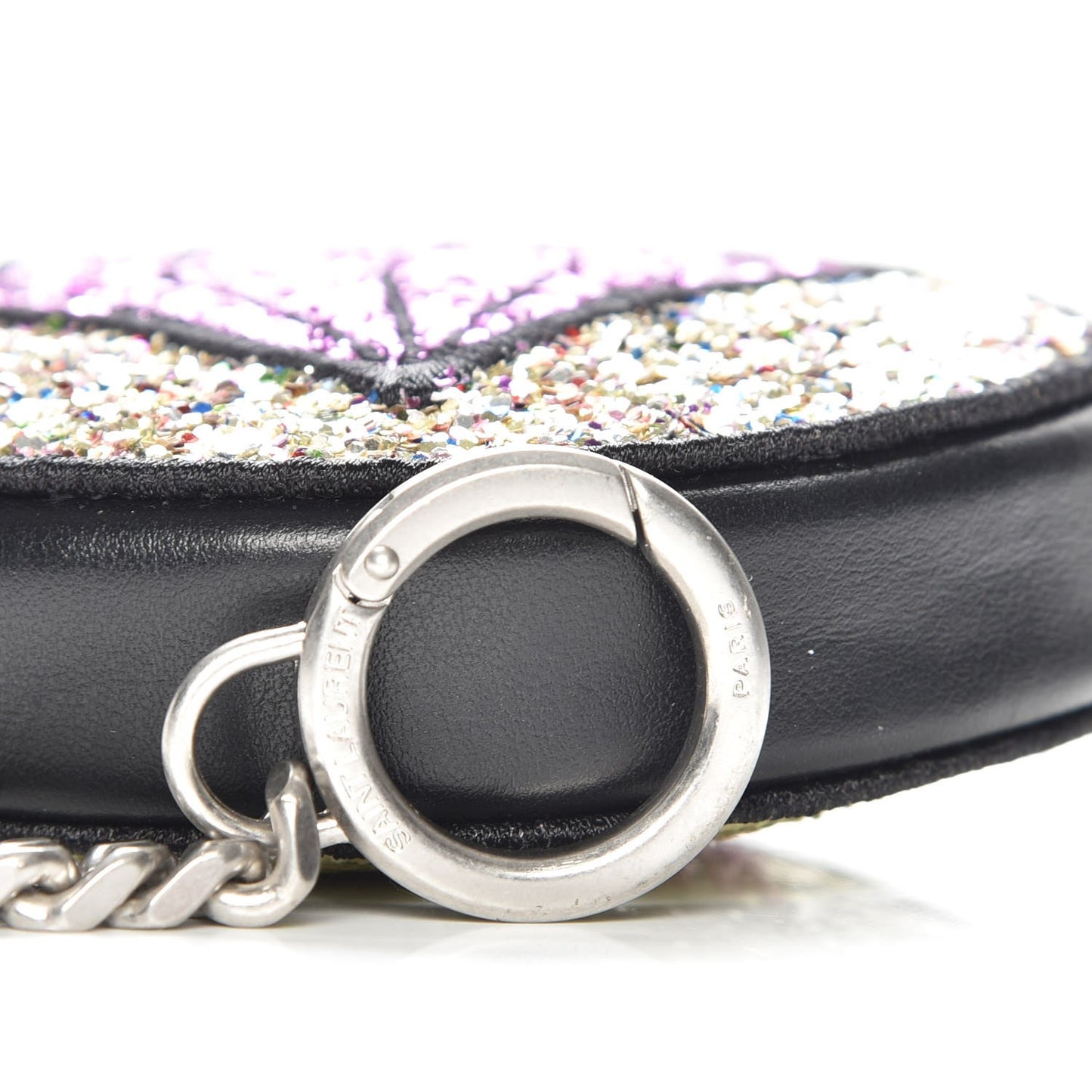 Calfskin Glitter Circular Zip Pouch Multicolor Black