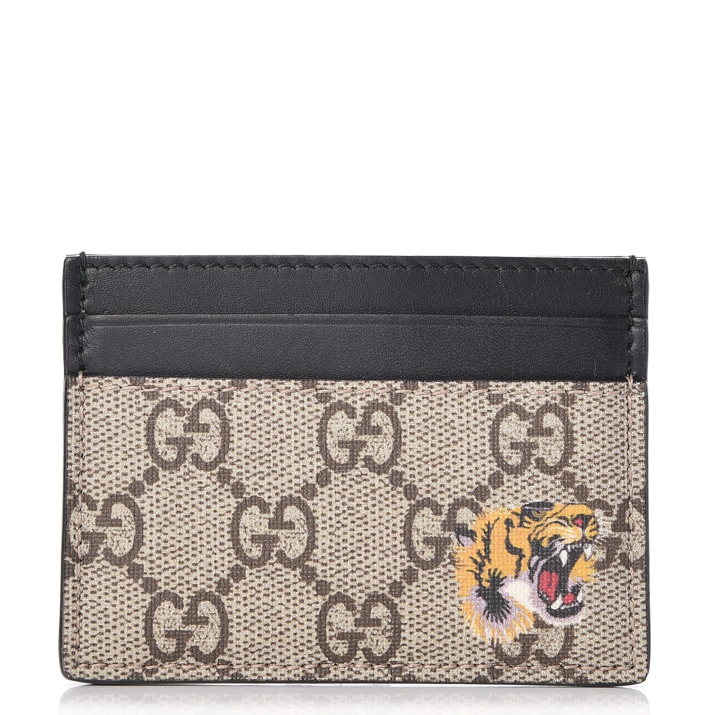 GG Supreme Monogram Tiger Print Card Holder Black
