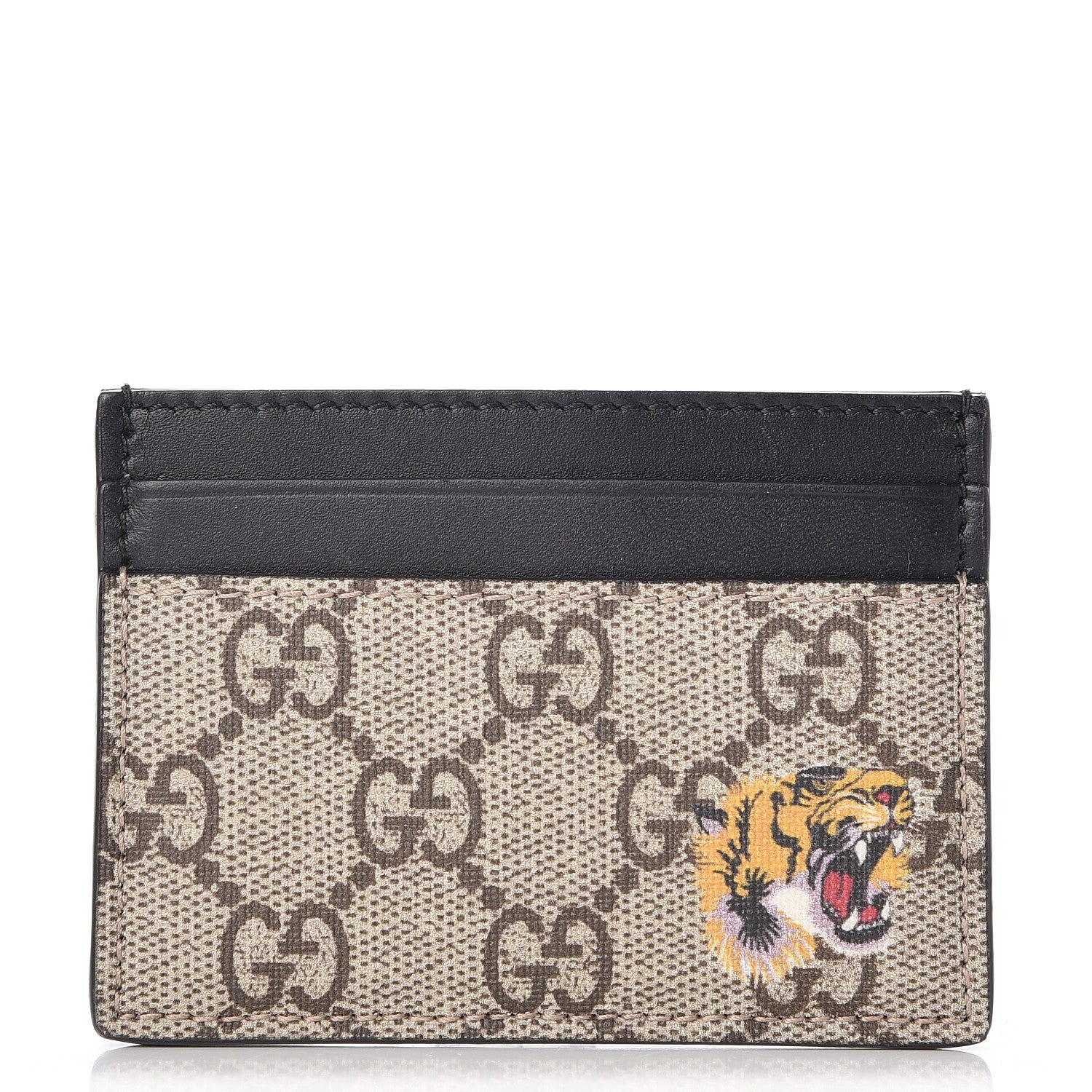 Gucci GG Supreme Monogram Tiger Print Card Holder Black 1 of 6