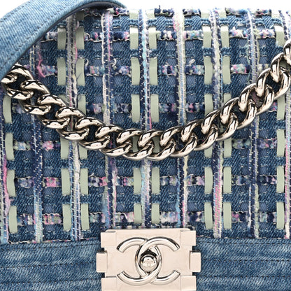 Chanel Cotton Tweed Denim Medium Boy Flap Light Green Light Blue 14 of 19