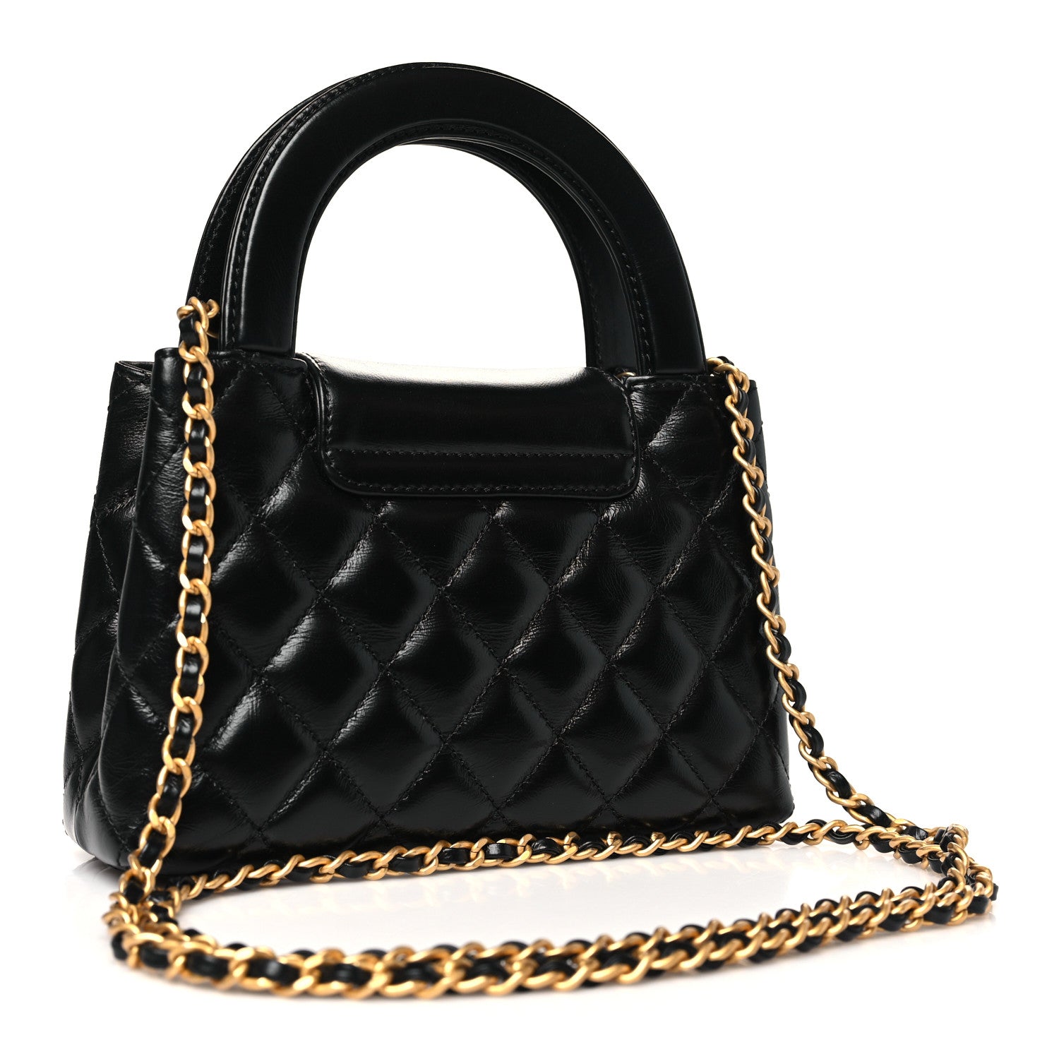 Chanel Shiny Aged Calfskin Quilted Nano Kelly Shopper Black 2 of 11