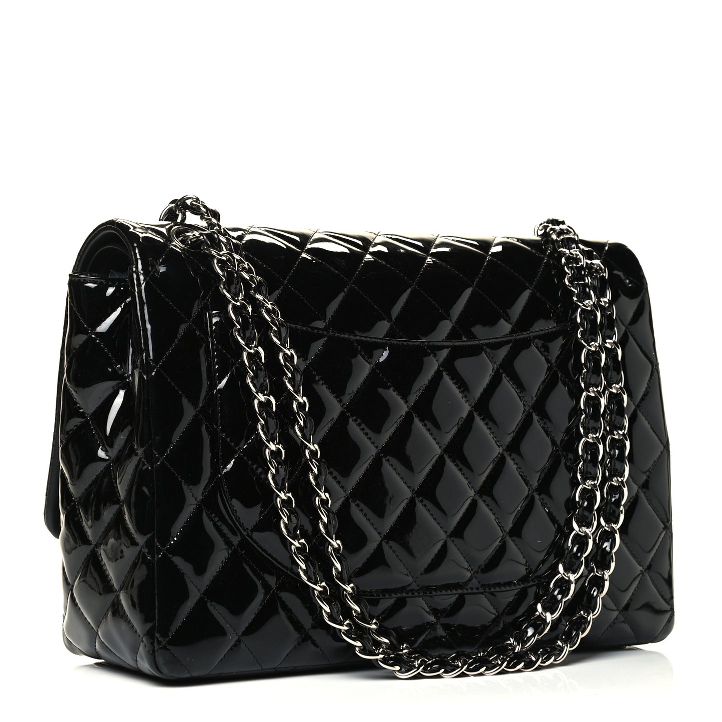 Patent Quilted Maxi Double Flap Black